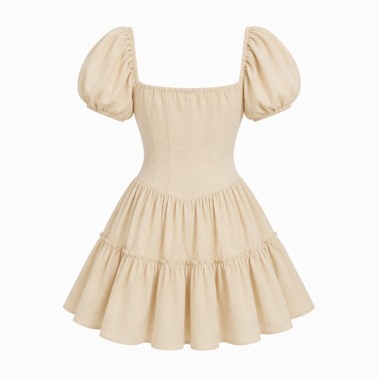 Beige Vintage Mini Dress