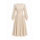 Beige Long Sleeve Midi Dress