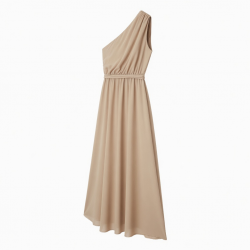 Beige One-Shoulder Maxi Dress