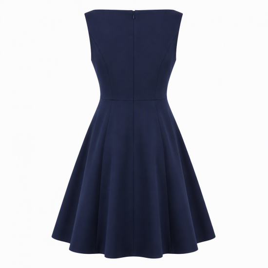 Boat Neck A-Line Lined Zip Dress