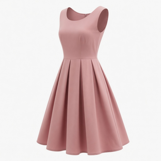 Scoop Neck Sleeveless Pleated Fit Flare Dress