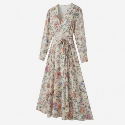 Long Sleeve Wrap Floral Maxi Dress