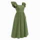 Square Neck Flutter Sleeve Pockets Button Dress