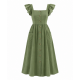 Square Neck Flutter Sleeve Pockets Button Dress