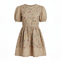 Beige Multicoloured Small Embroidered Dress