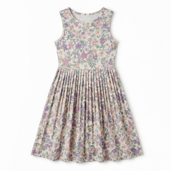 Sleeveless Pleated Floral Jersey Women's Dress