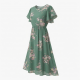 Green Round Neck Flutter Sleeve Floral Women's Midi Dress