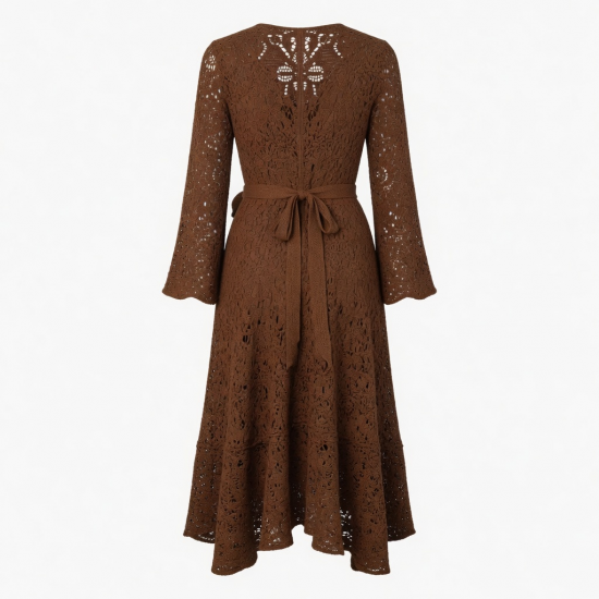 Brown Crochet Vintage Boho Women's Wrap Dress