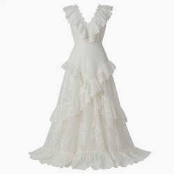 V-Neck Sleeveless Ruffled Lace Maxi Dress