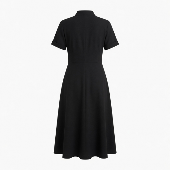 Midi Regular Black Collared Dress