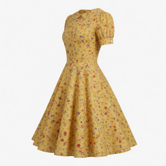 Yellow Floral Retro Dress
