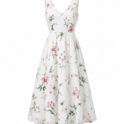 White V-Neck Sleeveless Floral Dress