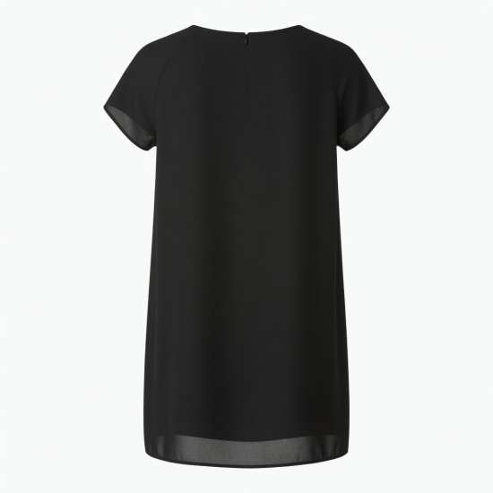 Black Round Neck Shift Chiffon Dress