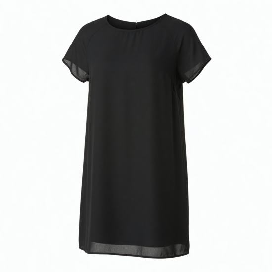 Black Round Neck Shift Chiffon Dress
