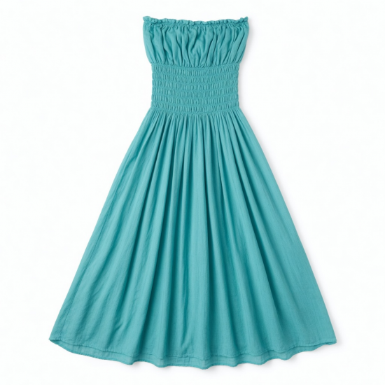 Turquoise Strapless Gathered Women's Maxi Dress