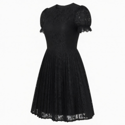 Black Pleated Lace Dress