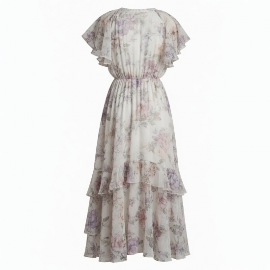 V-Neck Floral Chiffon Holiday Women's Maxi Dress