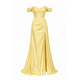 Yellow Off-Shoulder Sweetheart Satin Women's Maxi Dress
