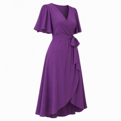 Purple Wrap Midi Dress