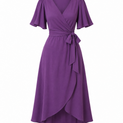 Purple Wrap Midi Dress