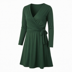 V-Neck Long Sleeve Wrap Jersey Women's Dress