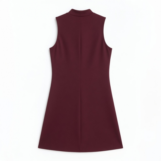 Burgundy High Neck Sleeveless Women's Mini Dress