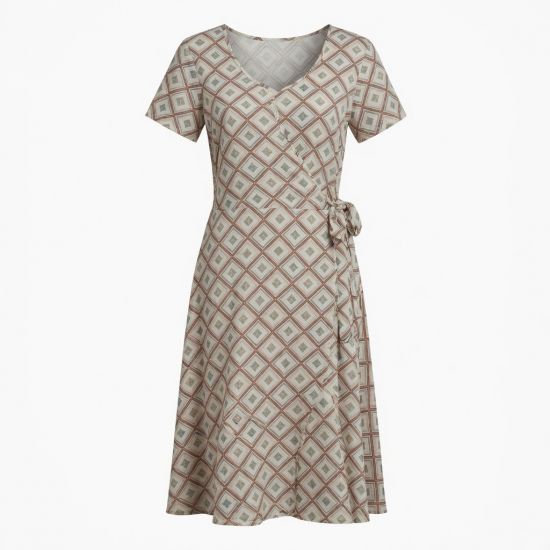 Scoop Neck Short Sleeve Wrap Geometric Women's Dress