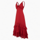 Red V-Neck Sleeveless Ruffled Women's Maxi Dress