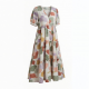 V-Neck Tiered Button Abstract Women's Maxi Dress