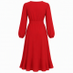Red V-Neck Long Sleeve Wrap Women's Dress