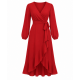 Red V-Neck Long Sleeve Wrap Women's Dress