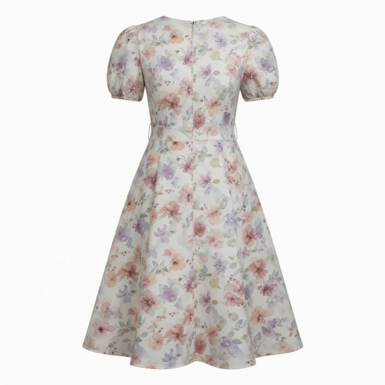 A-Line Lined Zip Floral Dress