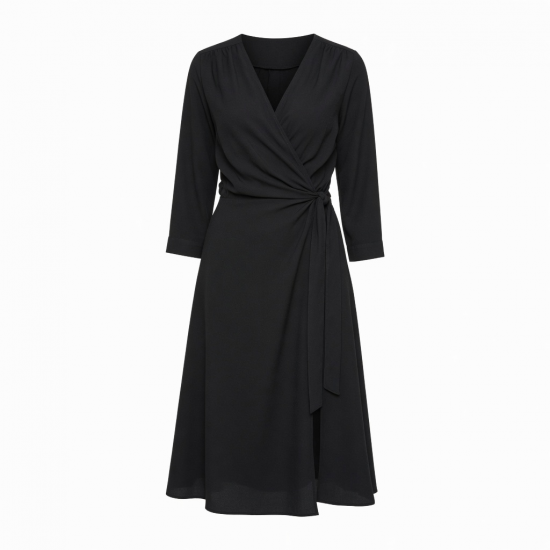 Black Wrap Midi Dress