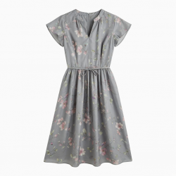 Grey Floral Silk Dress