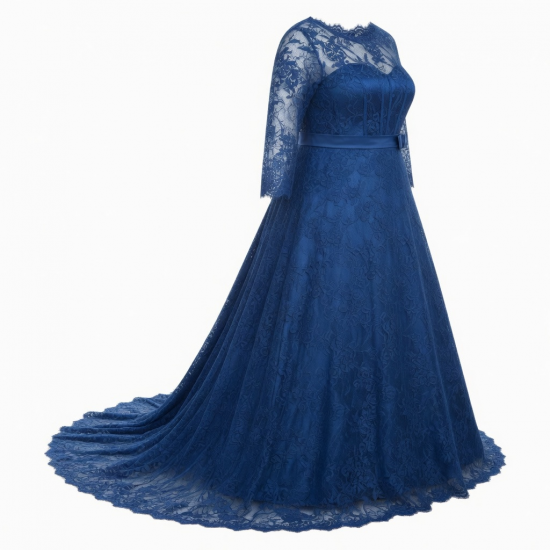 Blue Lace Wedding Plus Size Gown