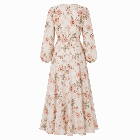 Long Sleeve Wrap Floral Boho Maxi Dress
