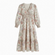 V-Neck Long Sleeve Smocked Floral Women's Maxi Dress