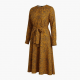 Mustard Long Sleeve Animal Print Midi Dress
