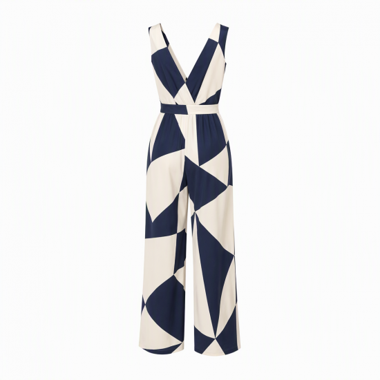 V-Neck Sleeveless Geometric Women's Jumpsuit
