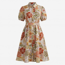 Button Tropical Boho Beach Women's Midi Dress