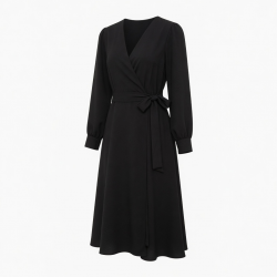 Black Long Sleeve Wrap Dress