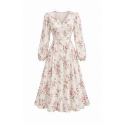 Long Sleeve Fit Flare Button Floral Midi Dress