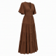 Brown V-Neck Split Button Women's Maxi Dress